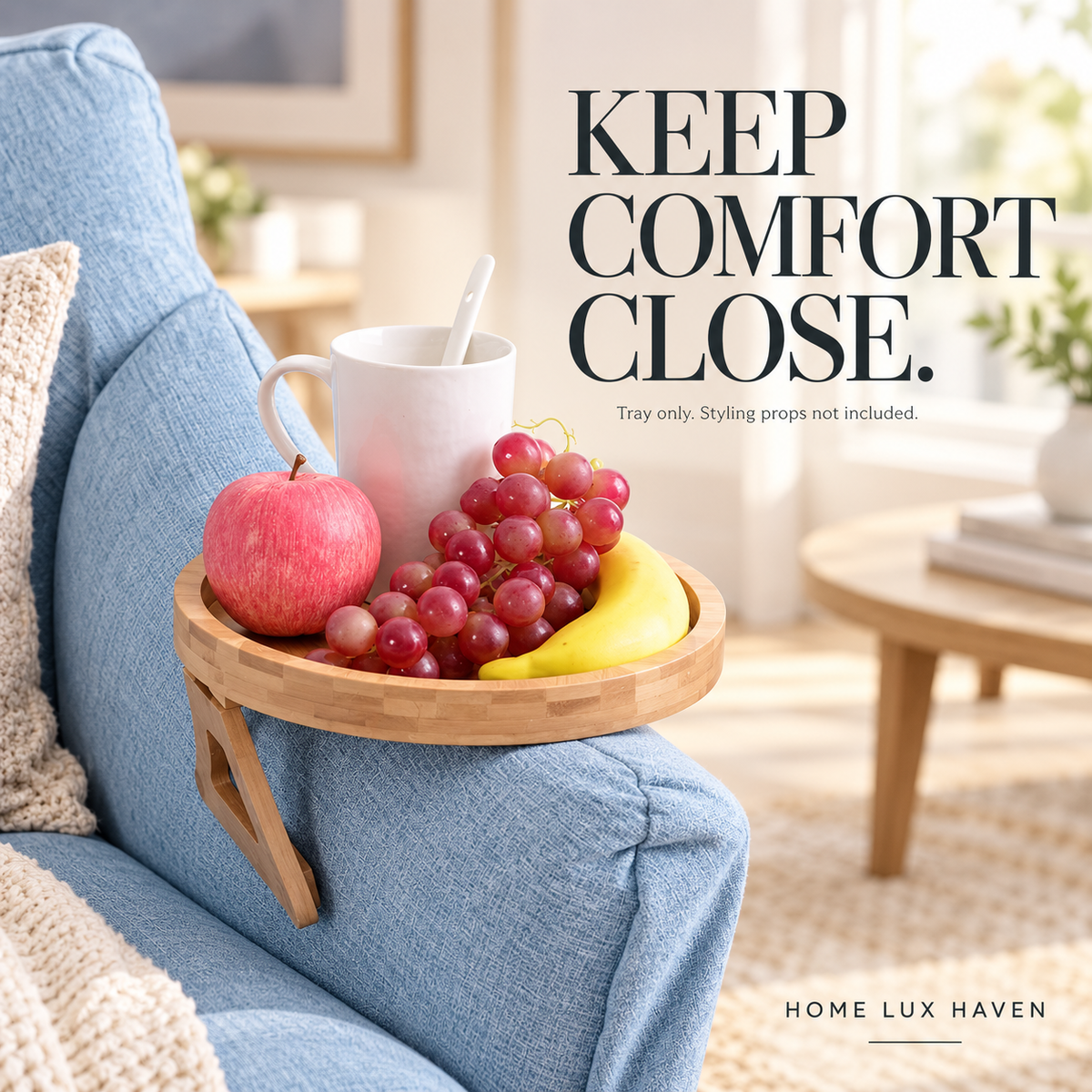 Wooden Sofa Armrest Tray – Clip-On Side Table - advertising image 02
