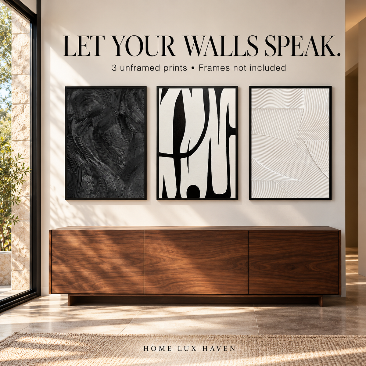Modern Black & White Canvas Wall Art – 3-Piece Set - advertising image 02
