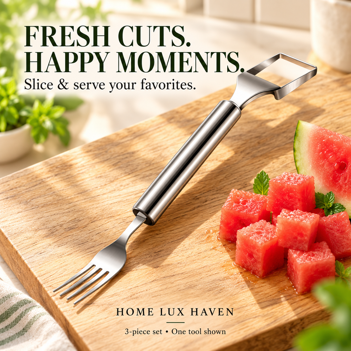 Watermelon Slicer & Serving Fork Set – 3-Piece Fruit Tool Kit - advertising image 02