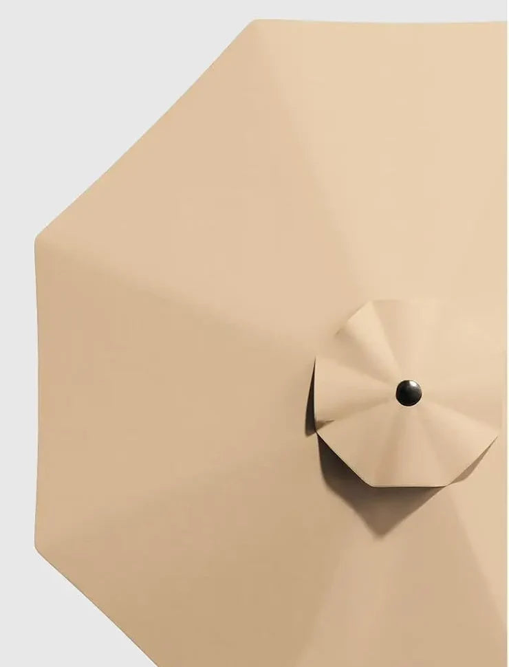 Top view of the beige umbrella canopy with vent